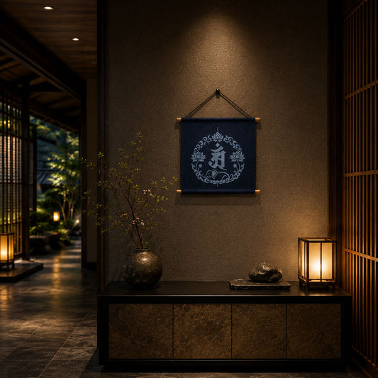 アン 梵字 デニム タペストリー 50cm 正方形 壁掛け 壁掛 art アート 梵 干支 辰 巳 日本製 インテリア 部屋 おしゃれ 贈り物 プレゼント お祝い ギフト
