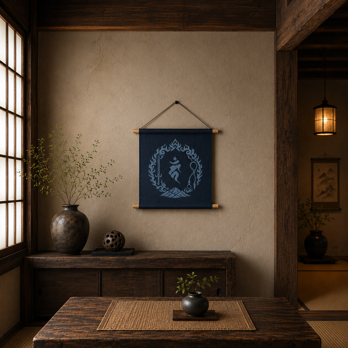 カーン 梵字 デニム タペストリー 50cm 正方形 壁掛け 壁掛 art アート 梵 干支 酉 日本製 インテリア 部屋 おしゃれ 贈り物 プレゼント お祝い ギフト