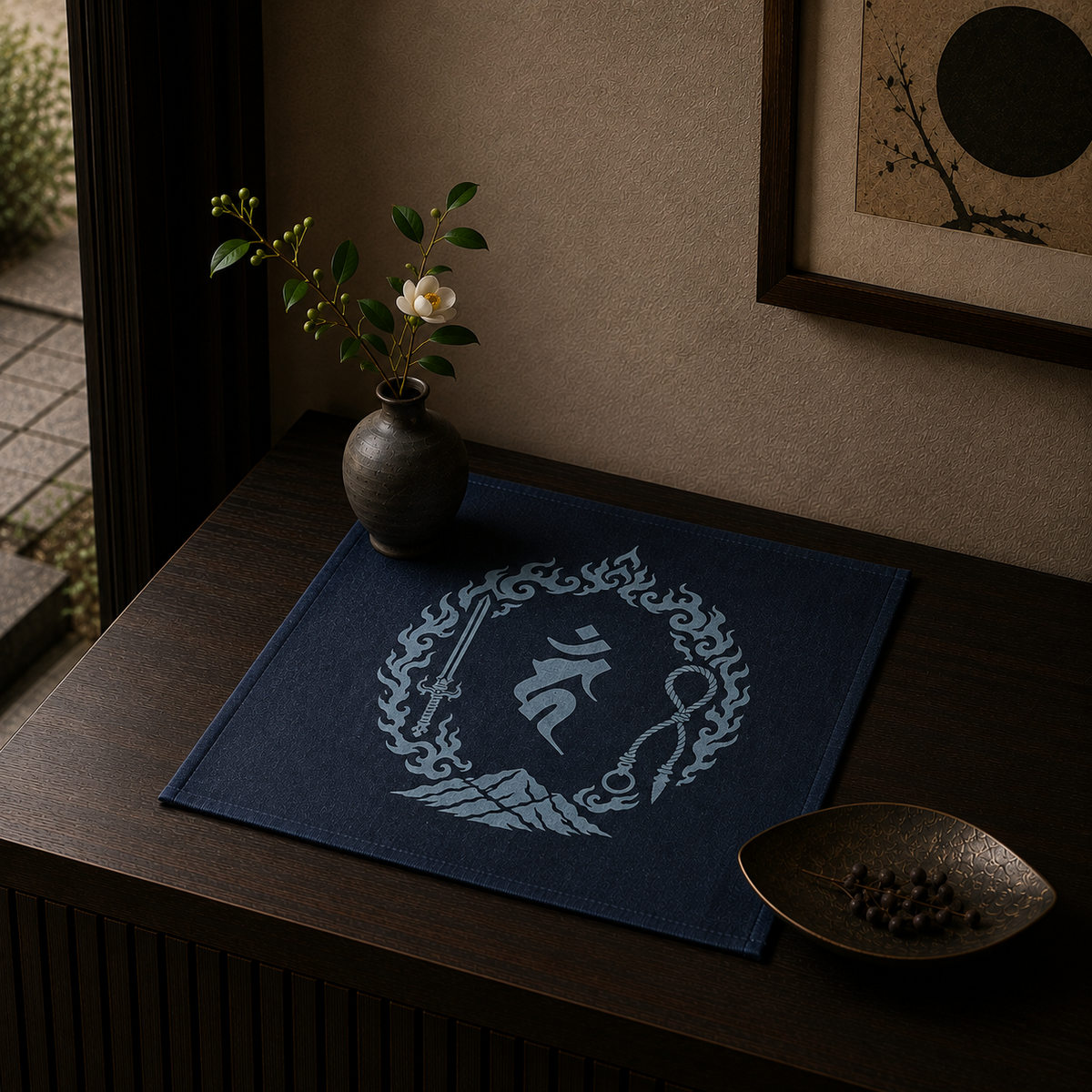 カーン 梵字 デニム タペストリー 50cm 正方形 壁掛け 壁掛 art アート 梵 干支 酉 日本製 インテリア 部屋 おしゃれ 贈り物 プレゼント お祝い ギフト