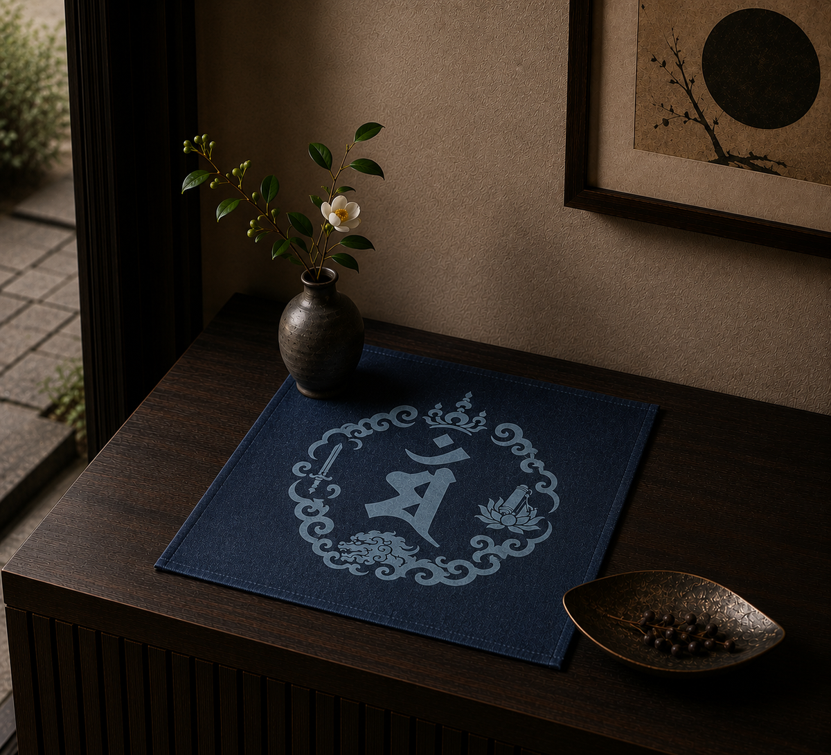 マン 梵字 デニム タペストリー 50cm 正方形 壁掛け 壁掛 獅子  art アート 梵 干支 卯 日本製 インテリア 部屋 おしゃれ 贈り物 プレゼント お祝い ギフト