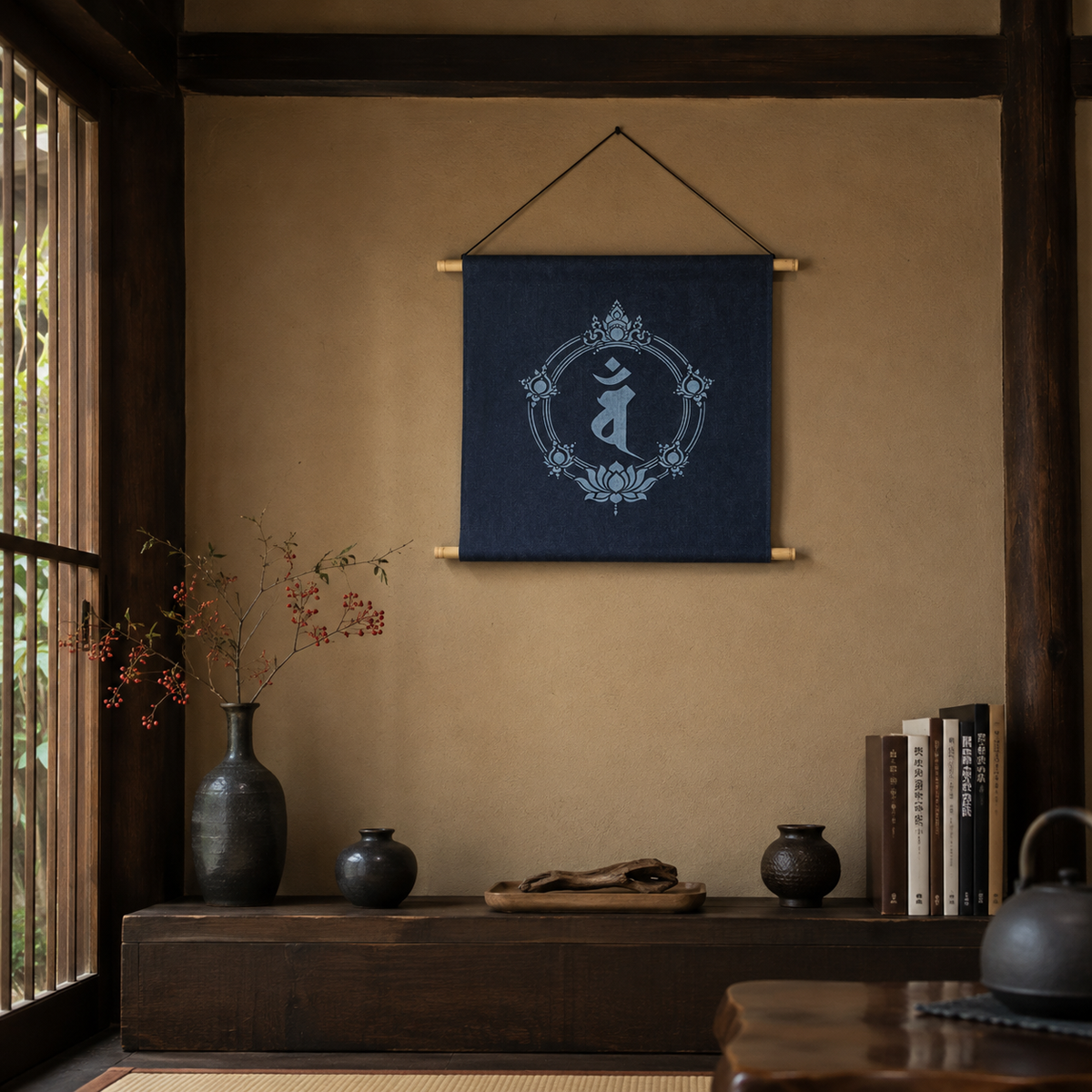 バン 梵字 デニム タペストリー 50cm 正方形 壁掛け 壁掛 art アート 梵 干支 未 申 日本製 インテリア 部屋 おしゃれ 贈り物 プレゼント お祝い ギフト