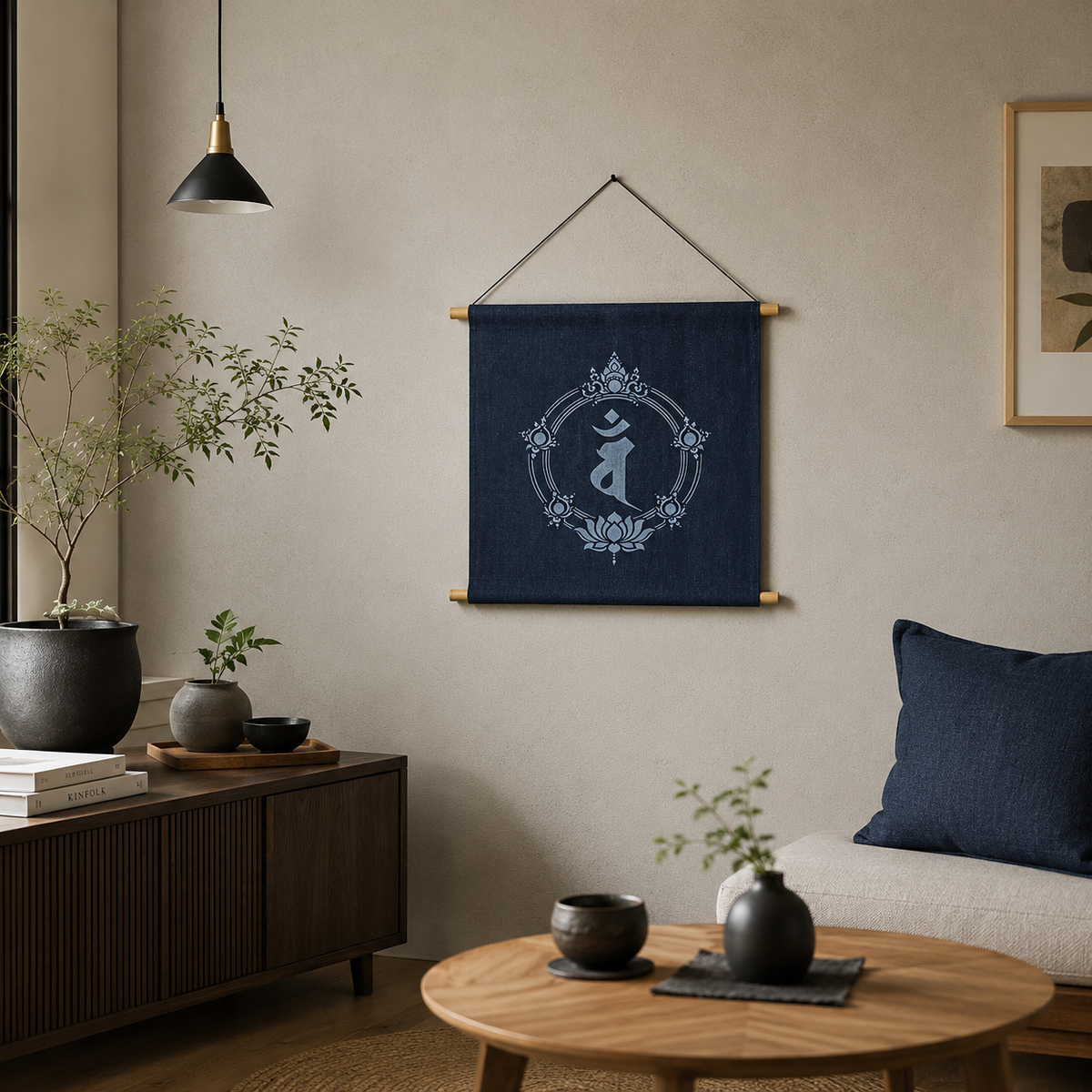 バン 梵字 デニム タペストリー 50cm 正方形 壁掛け 壁掛 art アート 梵 干支 未 申 日本製 インテリア 部屋 おしゃれ 贈り物 プレゼント お祝い ギフト