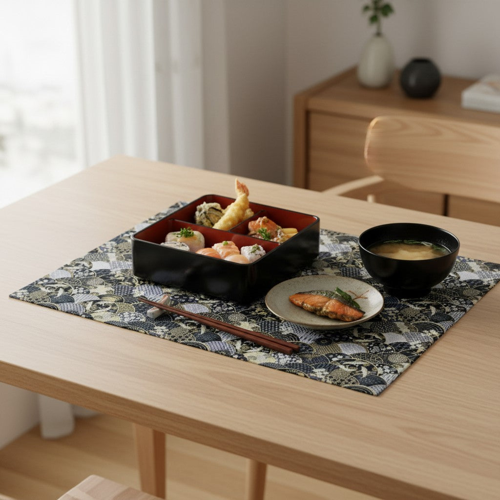 【扇舞柄 ランチョンマット】 日本製 和柄 リバーシブル マット プレースマット 洗える 長方形 和風 おしゃれ お家 オフィス カフェ お茶 抹茶 茶托 キッチン 贈り物 プレゼント お祝い ギフト