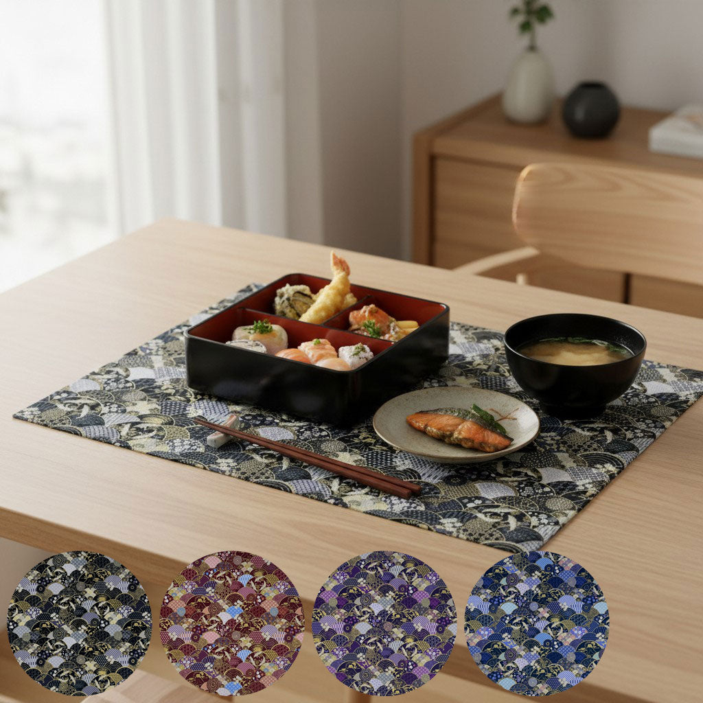 【扇舞柄 ランチョンマット】 日本製 和柄 リバーシブル マット プレースマット 洗える 長方形 和風 おしゃれ お家 オフィス カフェ お茶 抹茶 茶托 キッチン 贈り物 プレゼント お祝い ギフト